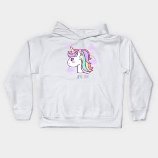 Cute unicorn head vector with rainbow cartoon Kids Hoodie